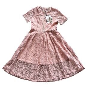 NEW StyleWe Athena PINK LACE DRESS Crochet Collar Womens SZ 0 / SM Fit Flare NWT